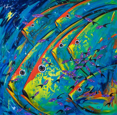 Entre Amigo Large Acrylic Painting 120x120cm School Fish