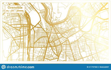 Mapa De La Ciudad De Grenoble France En Estilo Retro En Color Dorado