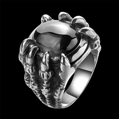 Retro Punk Dragon Claw Stone Ring Silver Gothic Punk Ring Etsy