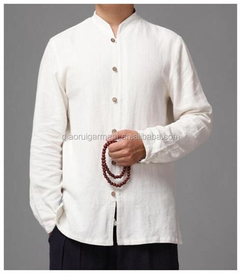 Hot Sale Long Sleeve Chinese Collar White Casual Linen Shirts With