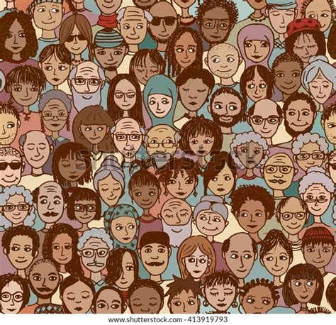 Diverse Crowd People Seamless Pattern Hand Stock Vector Royalty Free