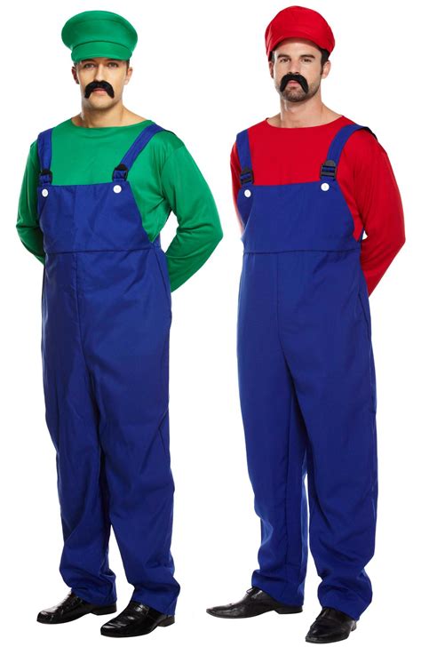 Mens Adult Super Mario And Luigi Workmen Couples Fancy Dress Costumes