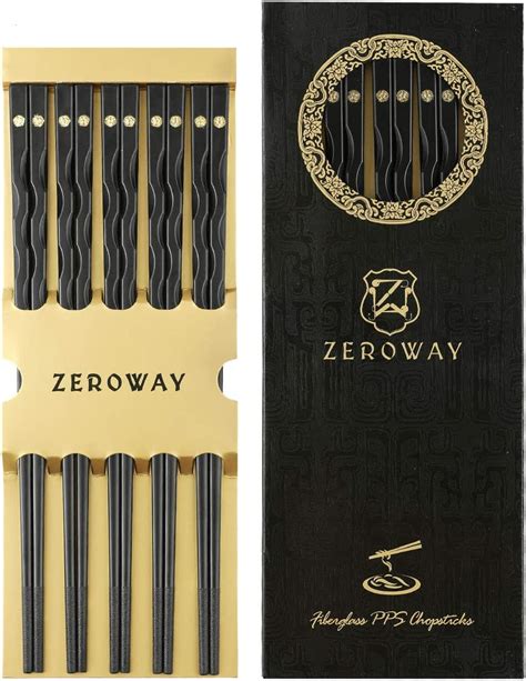 Zeroway 5 Pairs Reusable Fiberglass Chopsticks Dishwasher