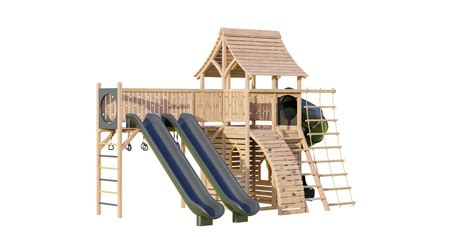 Playground Wooden Game Complex Playhouse 03 Classic Wooden Outdoor