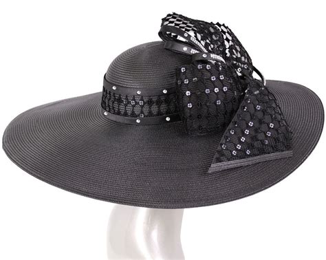 Wide Brim Straw Derby Church Hats For Women In Black 5082