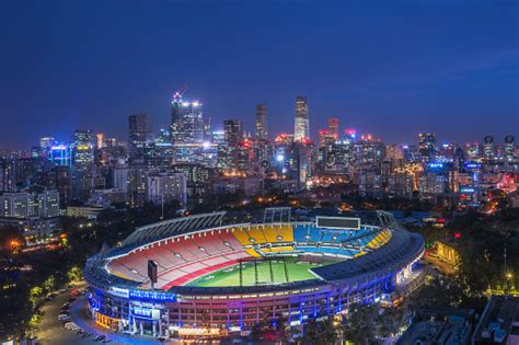 China Beijing Skyline And Stadium Night Scene Stock Photo