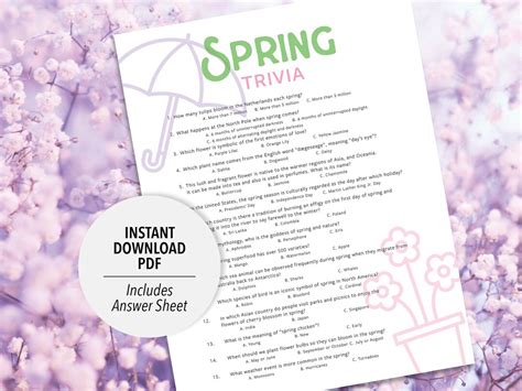 Spring Trivia Printable Spring Trivia Spring Trivia Game Spring Games