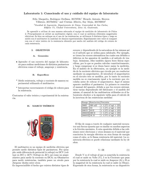 Reporte Fisica Laboratorio Conociendo El Uso Y Cuidado Del