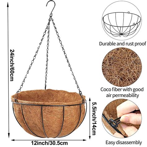 4pcs Metal Hanging Planter Basket With Coco Coir Liner Pasal