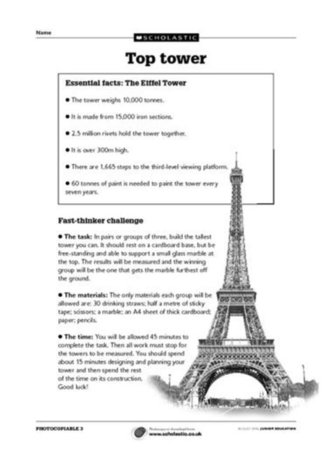 Clicking on any of the links will open the pdf. Eiffel Tower facts and activities - Primary KS2 teaching ...