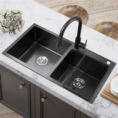Black Stainless Steel Kitchen Sink Double Bowl Vegetable Washing Sink