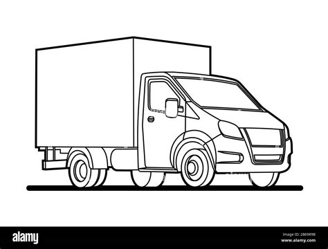 Vector Outline Lorry Isolated On A White Background Three Quarter