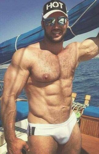 Shirtless Male Muscular Hairy Chest Abs Huge Pecs Speedo Beefcake Photo