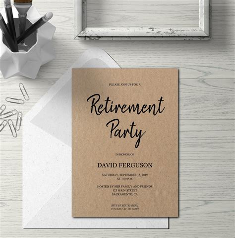 Retirement Party Invitation Simple Kraft Card Rustic Etsy