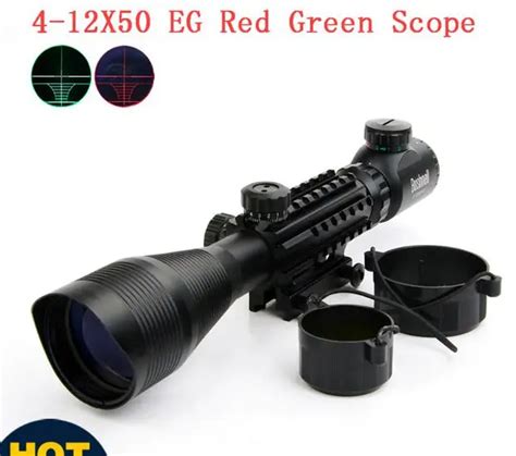 4 12x50 Tactical Optical Rifle Scope Red Green Dual Illuminated With