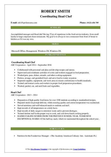 Head Chef Resume Samples Qwikresume