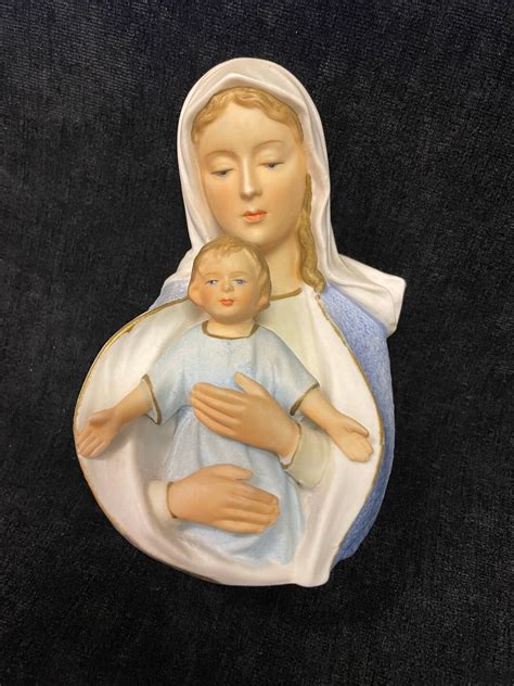 Mother Mary And Baby Jesus Porcelain Hand Painted Religious Etsy