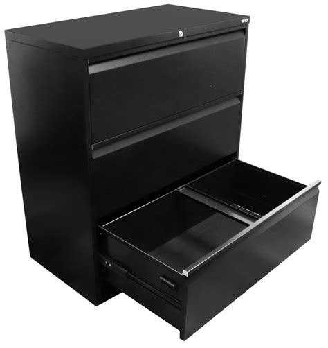 Go Steel Black Lateral Filing Cabinet 3 Drawer Office Stock