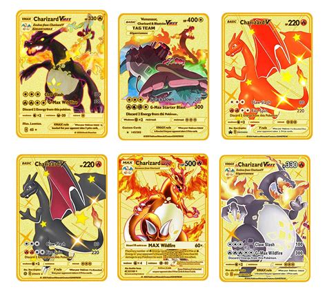 Buy 6pcs Pokemon Card Charizard Metal Gold Plated Card Charizard