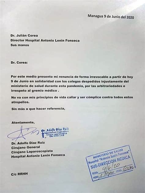 Renuncia Médico En Solidaridad Por Los Despepidos Ante La Pandemia Del