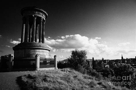 Dugald Stewart Monument Calton Hill With View Of Edinburgh Skyline