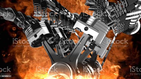 3d Model Of A Working V8 Engine With Explosions Stock Photo Download