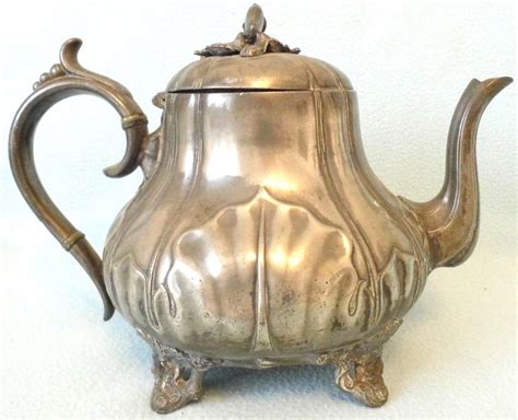 Antique Victorian Britannia Metal Pewter Teapot Leaf Decorated Teapot