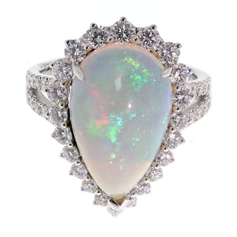 18ct White Gold Large Pear Shape Opal And Diamond Ring From Mr Harold