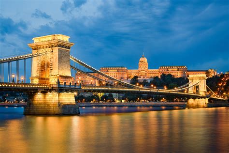 Budapest Hungary Houses Rivers Bridges Night Street Lights