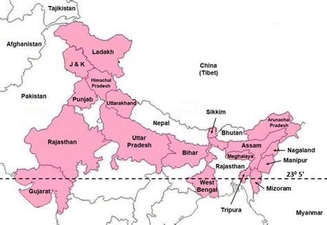 Land Borders Of India 15107 Km Location And Standard Time Ist