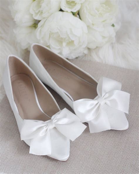 White Satin Pointy Toe Flats With Oversized Satin Bow In 2021 Womens