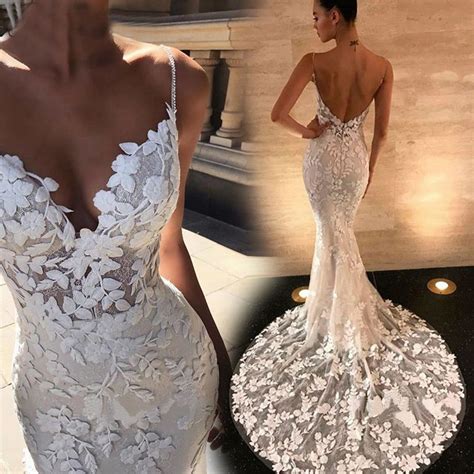 Boho Wedding Dresses Mermaid Bridal Dress 2022 Spaghetti Straps Backless Lace Appliques Beach