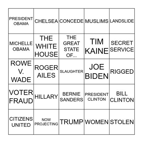 2016 Presidential Election Bingo Bingo Card