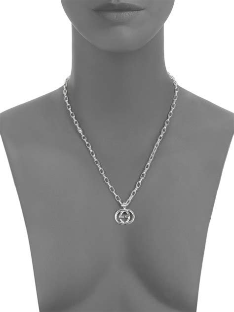 Gucci Sterling Silver Interlocking Gg Pendant Necklace In Metallic Lyst