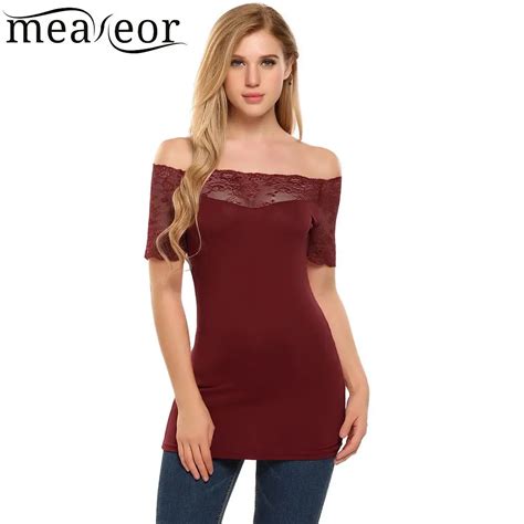 meaneor lace patchwork women t shirts casual slash neck short sleeve summer t shirts lace women