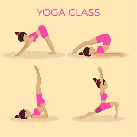 Flat Yoga Class Female Character Poses Vector Illustration 266900
