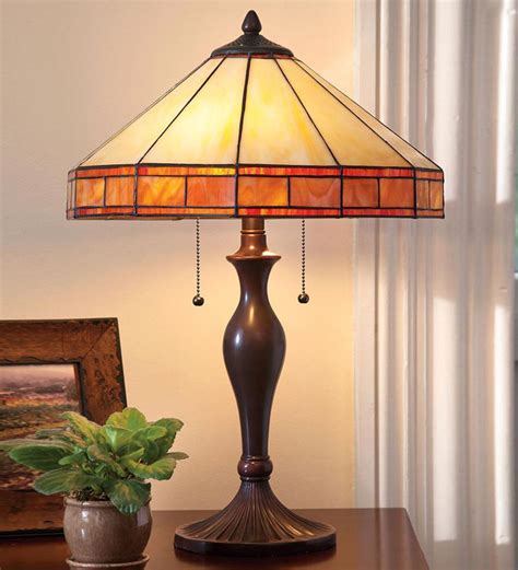 tiffany style stained glass mission style table lamp home office plowhearth