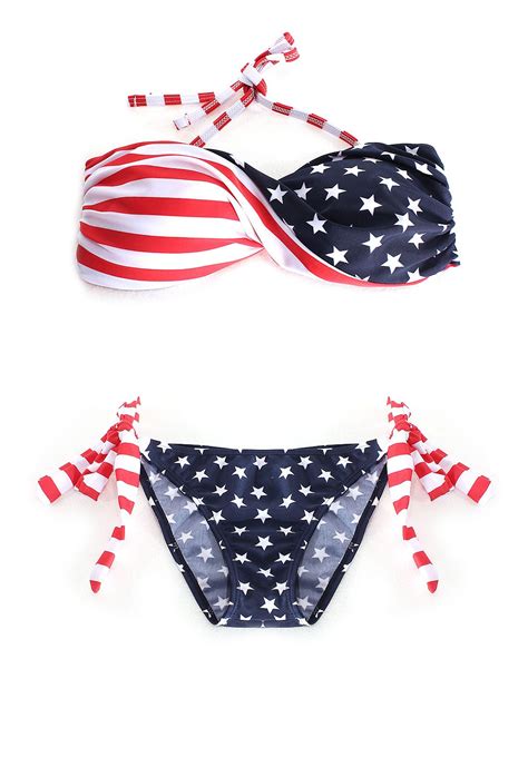 Twisted Sexy Bandeau Tube American Flag Stars Striped Womens Bikini
