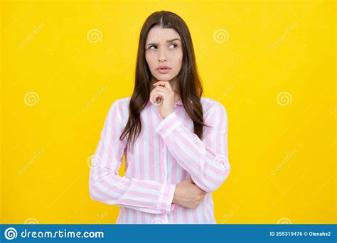 Portrait Of Young Woman Thinking Looking Up Empty Space Thoughtful