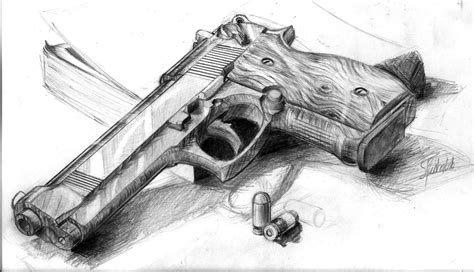 Sketch Realistic Gun Drawing Canvas Ly