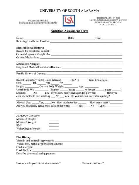 Nutrition Assessment Form Fill Out And Sign Online Dochub