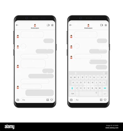 realistic smartphone chatting messenger app template with chat bubbles and keyboard vector
