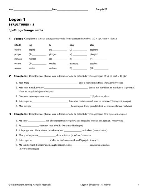 DE Verb Practice Lecon 1 Quiz Vista Higher Learning All Rights