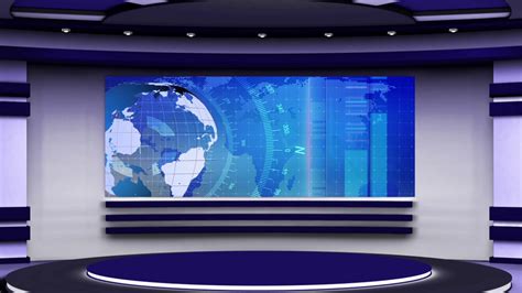 News Tv Studio Set 61 Virtual Green Screen Stock Footage SBV