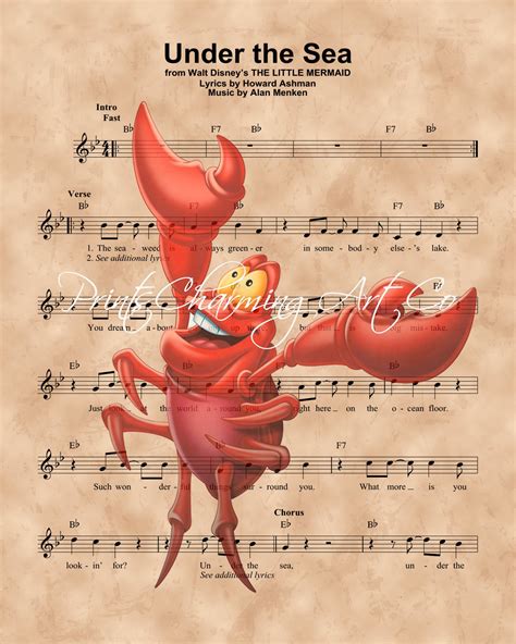 Little Mermaid Sebastian Sheet Music Art Print Prints Charming Art Llc
