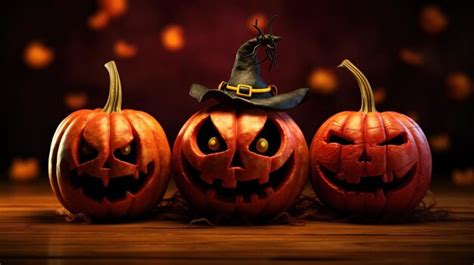 Premium Ai Image Angry Halloween Pumpkins With Witch Hat On Scary