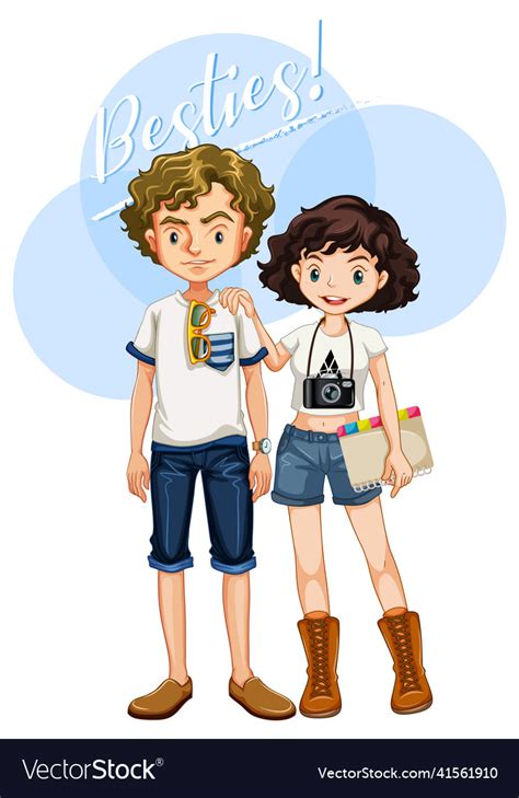 Two Teenage Boy And Girl Cartoon Characters Vector Image