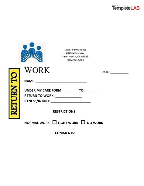 Free Printable Doctors Note For Work Kaiser Printable Templates