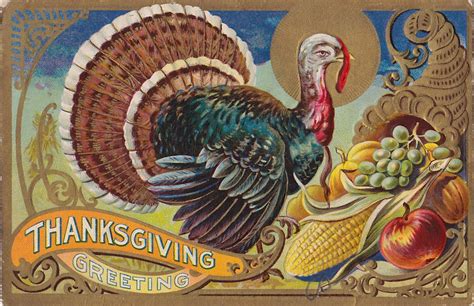 Family, friends, food, and football. Cottage and Broome: Vintage Thanksgiving Postcards