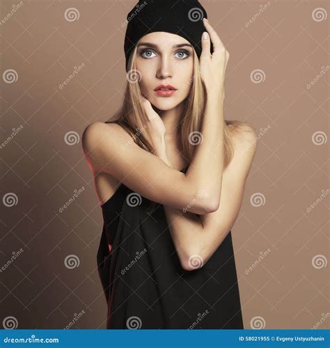 Fashionable Beautiful Young Woman In Cap Beauty Blond Girl Stock Image